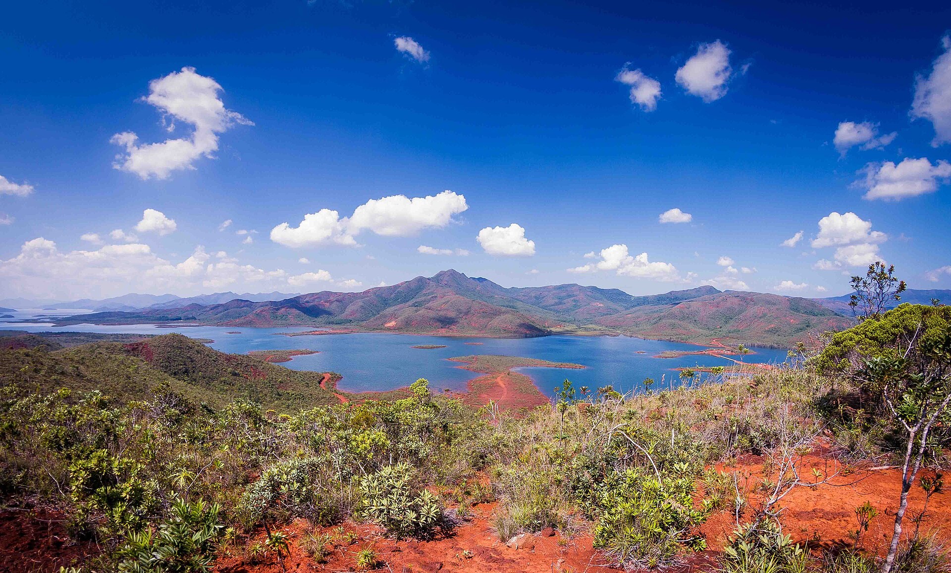 National Park of Yate, Province Sud in New Caledonia. Here is the Lake of Yate. In the South Province of NC, ground is red-orange due to is high density of metal. Do not
